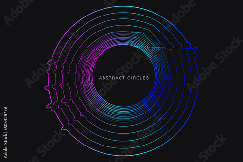 3D Minimal Circle. Background Lines Vibration with Neon Color. Flow Wave Strip of Art  Style for Banner, Poster, Postcard or Brochure. Vector Illustration Sound Signal.