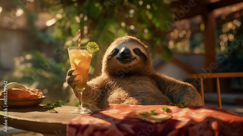 sloth drinking a cocktail
