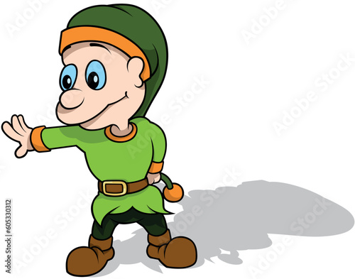 Forest Leprechaun Standing on Ground with Raised Hand