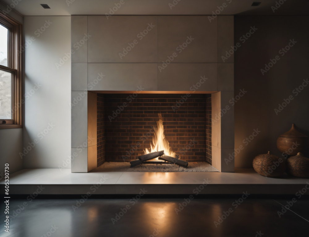 Modern fireplace for modern hall - Generative AI Modern fireplace for modern hall - Generative AI