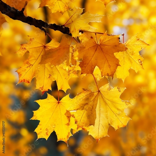 Fall Banner Close-up of Yellow Maple Leaves on Tree. Generative AI