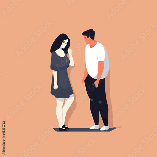 jealous girlfriend / unhappy couple simple minimal vector art