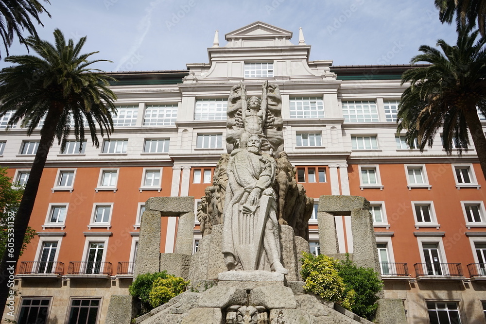 Monument to Curros Enriquez, in the city of A Coruna Coruna, Galicia, Spain 05/02/2023