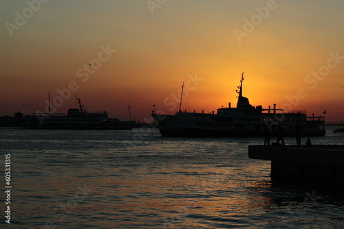 sunset in the port