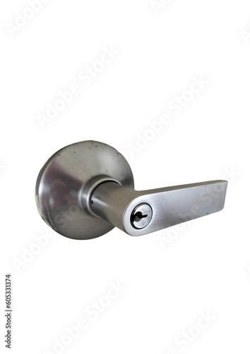 Metal door handle isolated on white background stock photo