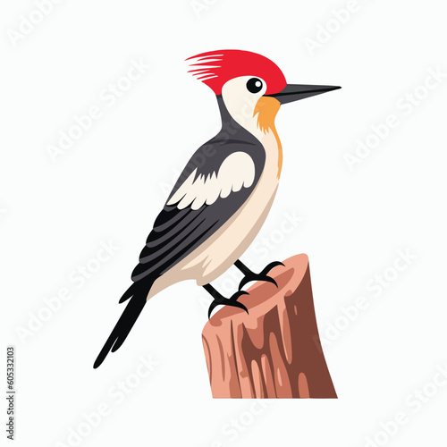 Cartoon Woodpecker on Tree Branch Illustration in Vector Format Isolated on White Background