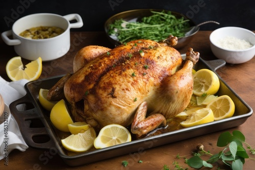oven-roasted chicken with crispy skin and juicy interior, created with generative ai