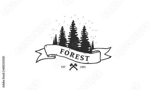 simple logos of the forest. illustration of a forest at night in the trees.