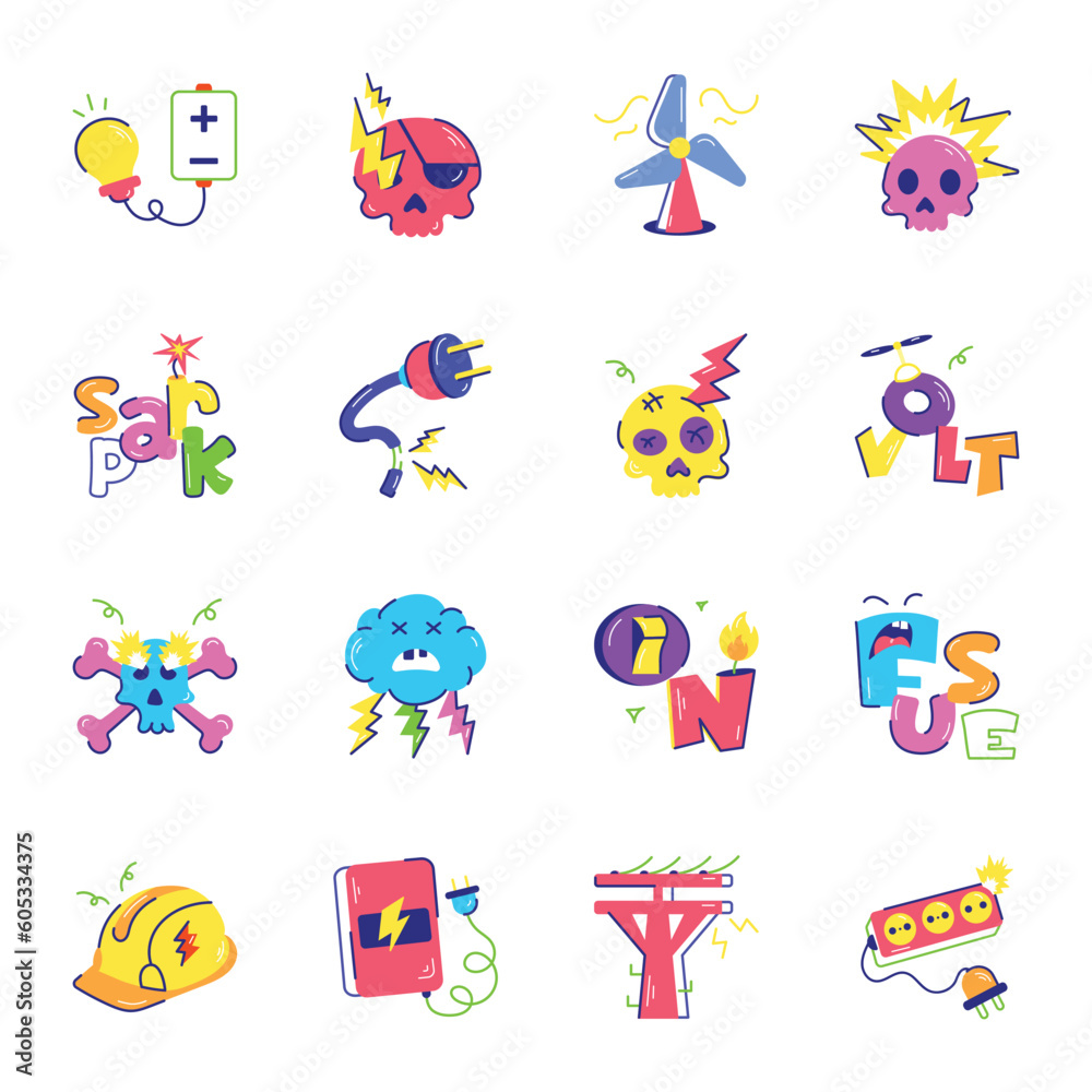 Set of Electricity Flat Stickers 


