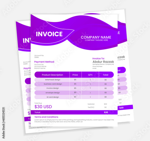 Invoice minimal design template. Bill form business invoice accounting