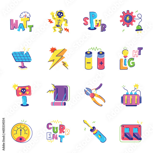 Set of Flat Electrical Engineering Stickers 

