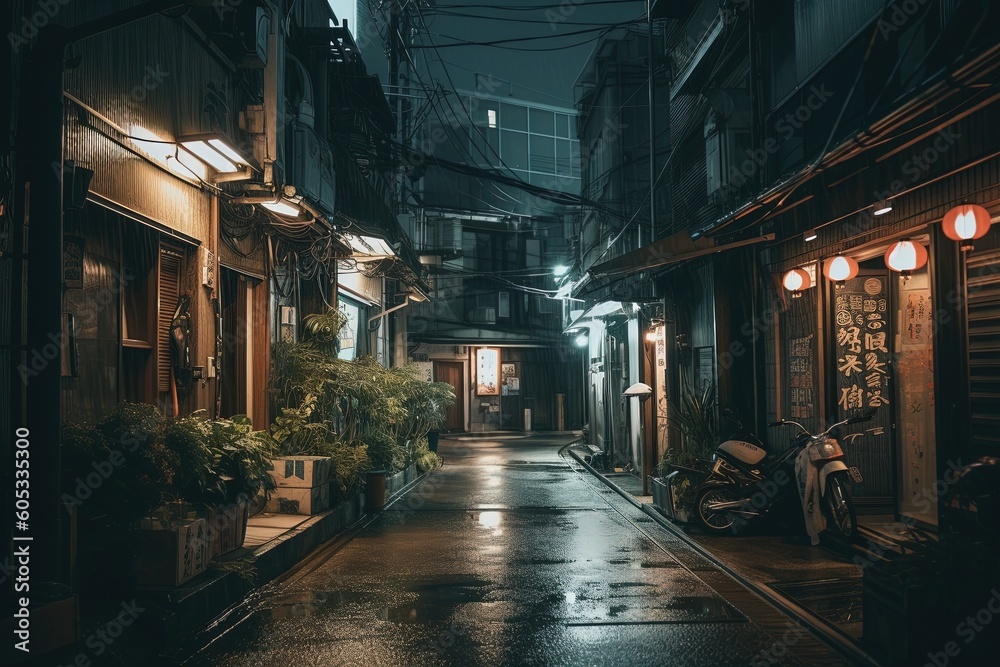Tokyo alley at night with a lo-fi vibe. .Generative AI