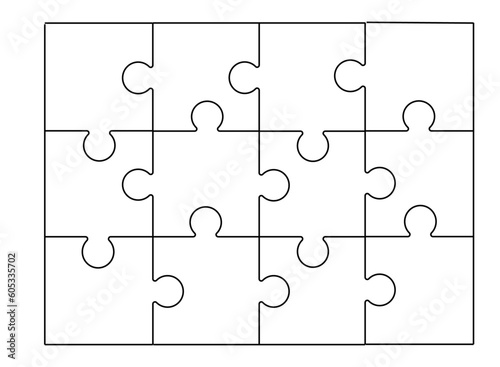 set of black geometric puzzle silhouette elements, kids puzzle game set made of lines and shapes, jigsaw vector illustration on white background, design for card, invitation, wallpaper, poster	