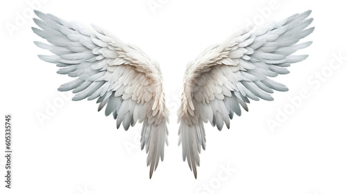 An angel wings with white feathers isolated on transparent background png
