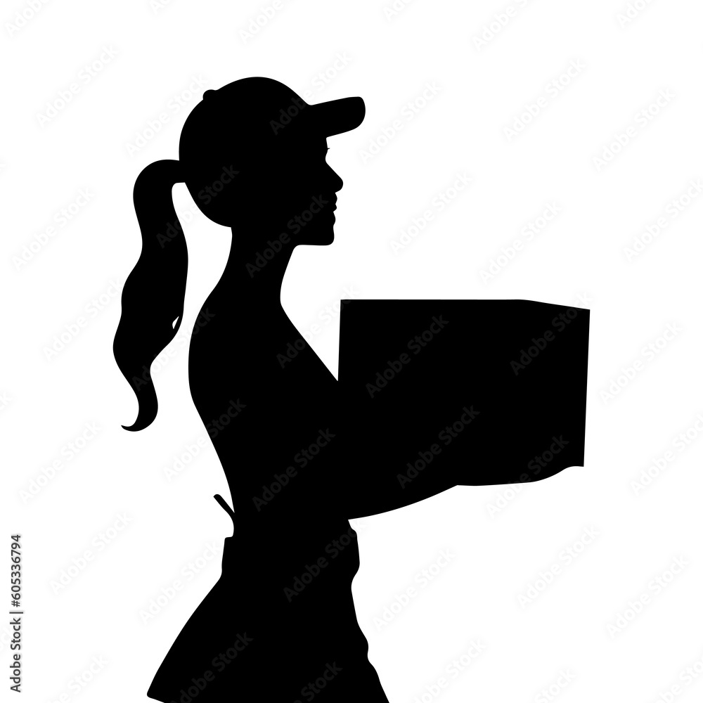 Vector illustration. Silhouette of a courier girl. Delivery service.