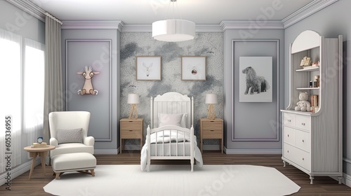 Modern baby room interior  children's room and baby interior.