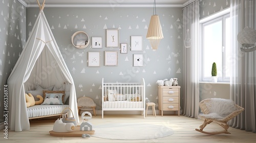 Modern baby room interior  children's room and baby interior.