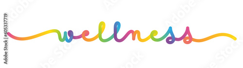 WELLNESS vector monoline calligraphy banner with colorful gradient