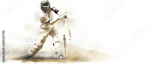Illustration of batsman in cricket game on watercolor background banner. Ai Generated.
