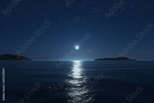 night view of the sea Generative Ai