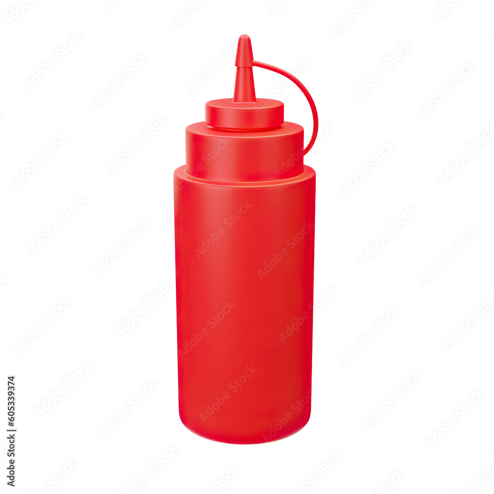 3D render of bottle with sauce for fast food. Ketchup. Bright Illustration in cartoon, plastic, clay 3D style. Isolated on a white background 3D render of bottle with sauce for fast food. Ketchup. Bright Illustration in cartoon, plastic, clay 3D style. Isolated on a white background