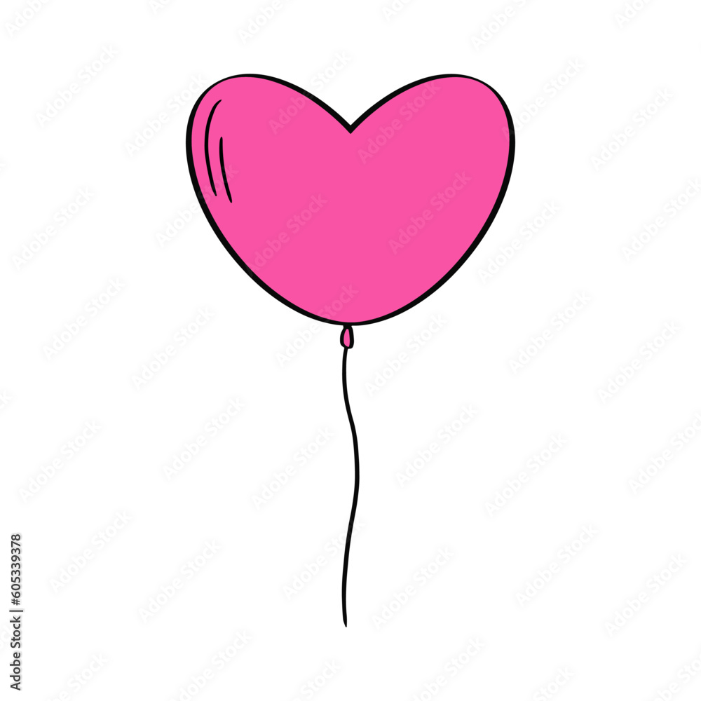 Balloon in the shape of a heart. Holiday decoration. Helium balloon of pink color. Balloon in the air. Vector illustration.