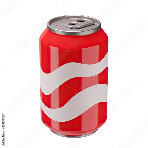 3D Rendering Of A Red Tin Can. Drink, Fast Food. Junk Unhealthy Beverage. Bright Illustration In Cartoon 3D Style Isolated On A White Background
