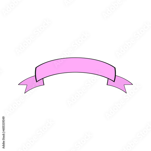 Pink ribbon. Ribbon for the inscription. Wide voluminous arcuate strip curved in a semicircle. Hand drawn vector illustration.