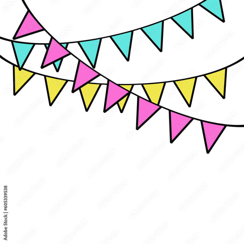 Fototapeta premium Garland of flags. Multicolored triangular flags. Party decor element. Vector illustration