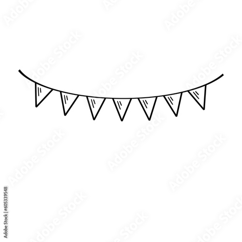 Garland of triangular flags. Holiday decoration. Hand drawn vector illustration.
