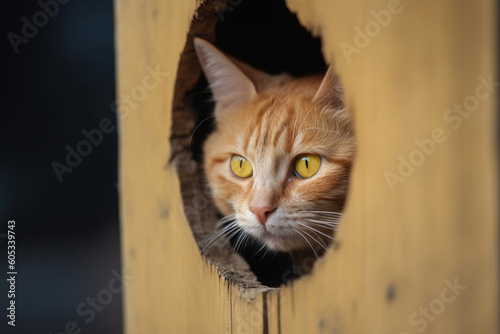 a cute yellow cat behind the door © imur