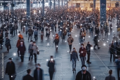Wallpaper Mural Face recognition technology: crowd of people walking recognized and identified by facial detection Torontodigital.ca