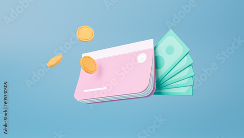 Photos 3D icon bank account book floating transaction concept