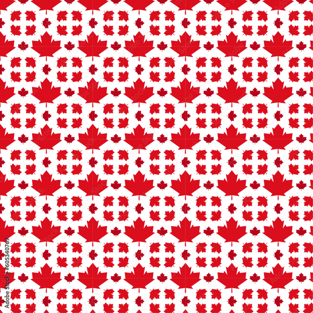 Seamless pattern with red maple flowers, Canada day