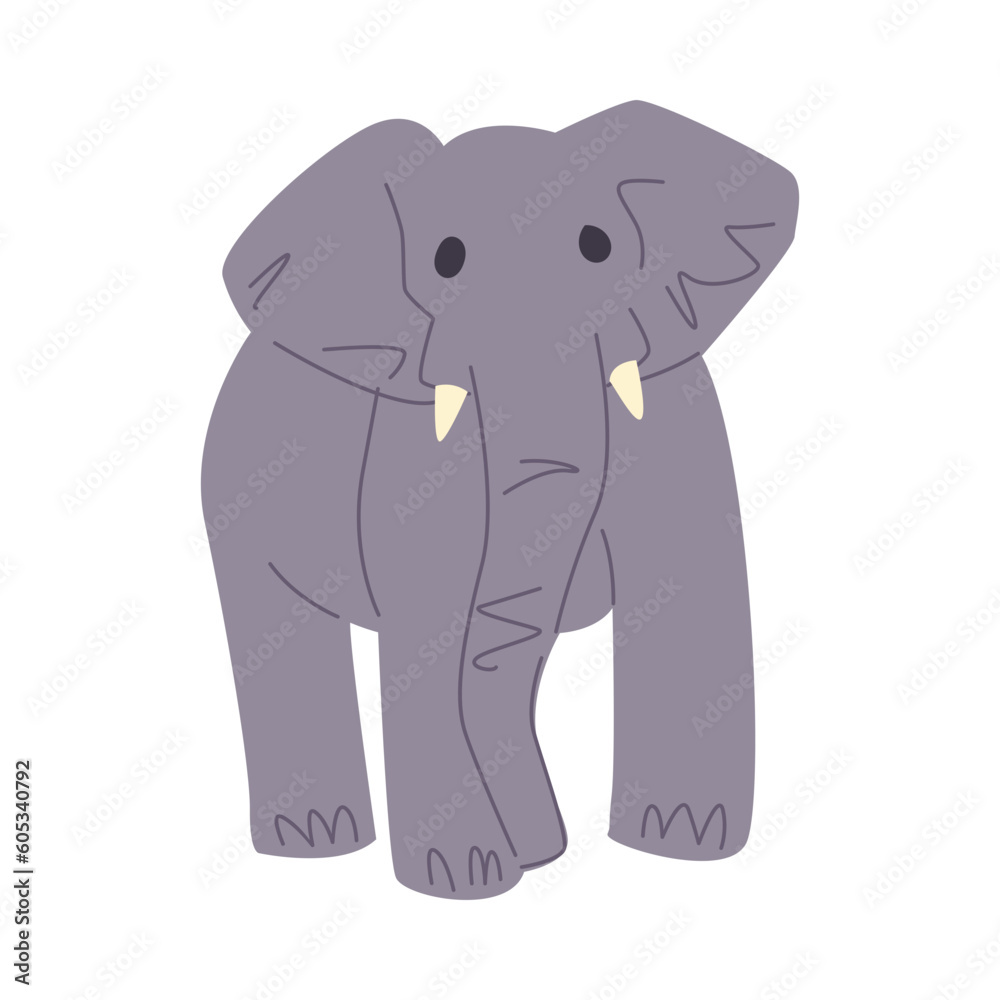 Fototapeta premium cute elephant in cartoon style. front view. isolated on white background. flat vector illustration.