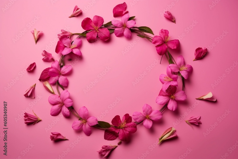 Serene Symmetry: A Photographic Capture of Pink Flowers Forming a Delicate Circle on a Pink Ground Serene Symmetry: A Photographic Capture of Pink Flowers Forming a Delicate Circle on a Pink Ground