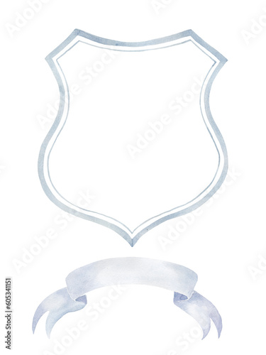 Watercolor Crest with Ribbon on the white Background.