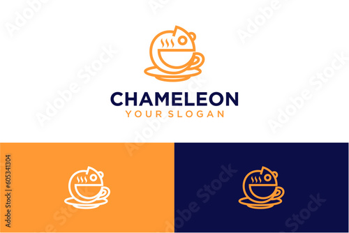 chameleon logo design with cup