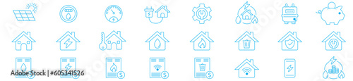 Public utilities, electricity, Gas, water, heating, line icons vector illustration editable stroke. 