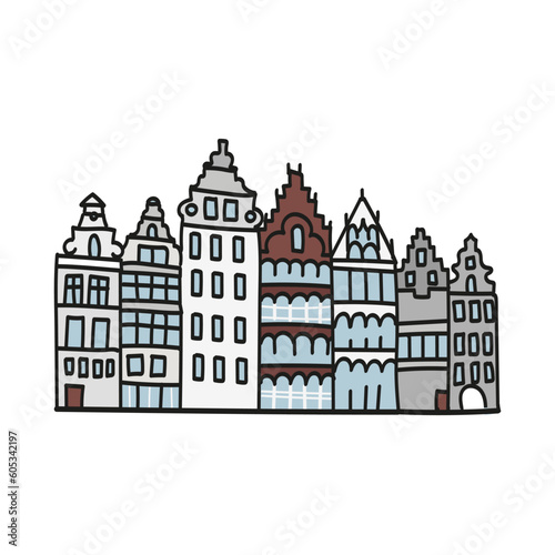 Colored linear Vector icon of tourist european landmark building and travel destinations for vacations and weekend.