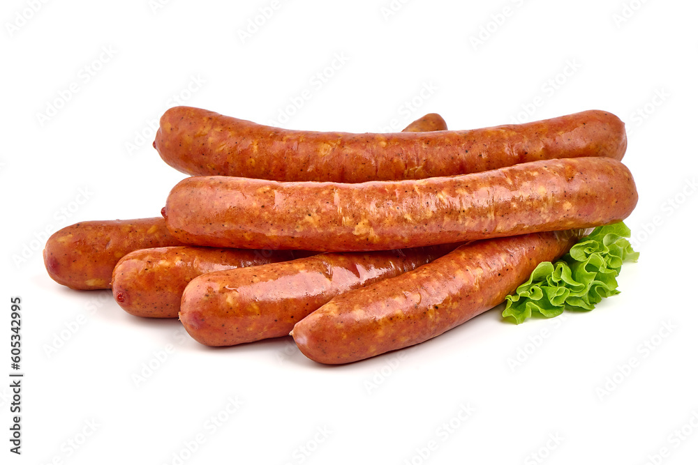 smoked sausages isolated on white background.