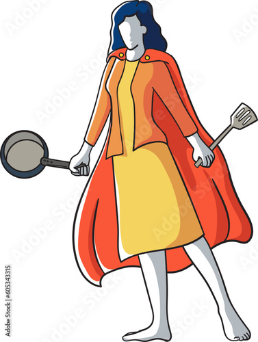 Super mom housewife vector illustration woman superhero power