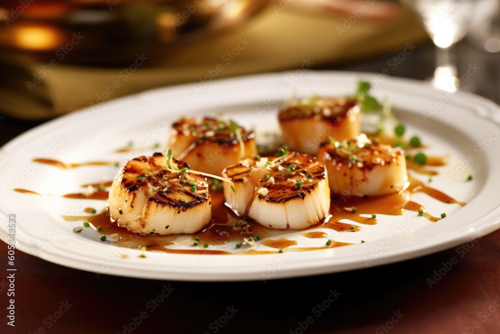 Plate of Grilled Scallops Generative AI