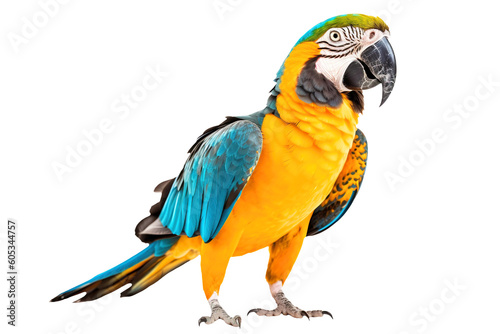 Parrot png  blue yellow macaw  transparent background  isolated  tropical bird  generative ai