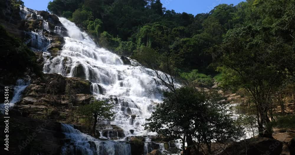 Landscape wide angle shot 4k video of, Mea Ya Waterfall in the rain season at Doi Inthanon National park, north of Chiang Mai Province, in Thailand Landscape wide angle shot 4k video of, Mea Ya Waterfall in the rain season at Doi Inthanon National park, north of Chiang Mai Province, in Thailand