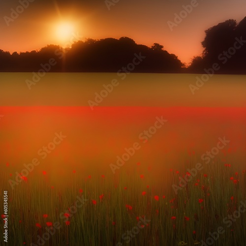 sunrise over a poppies field