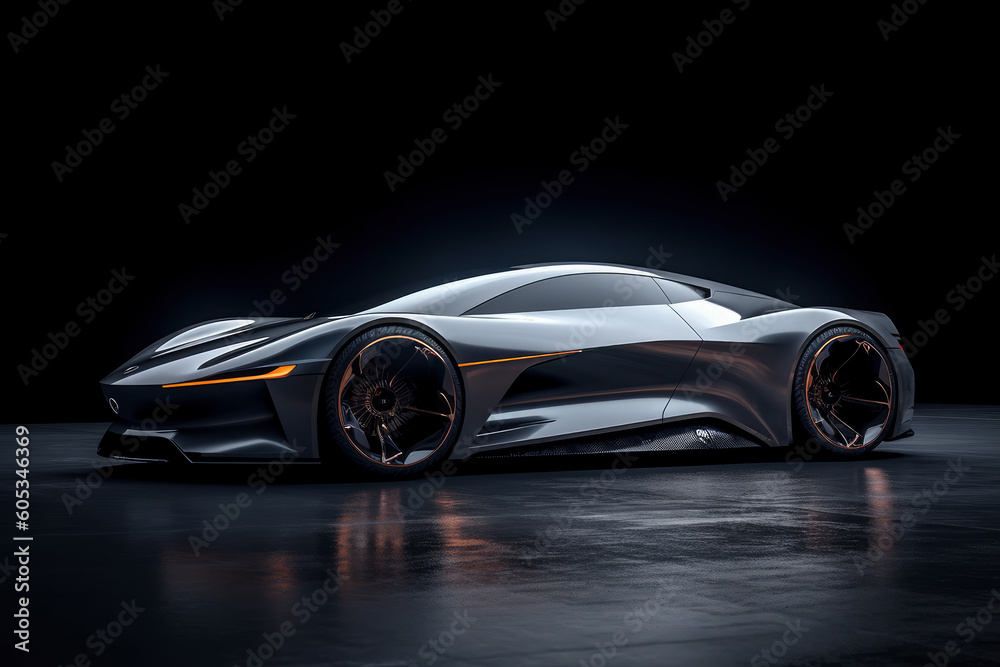 Futuristic concept car on black background, expensive exclusive sports auto, AI Generated