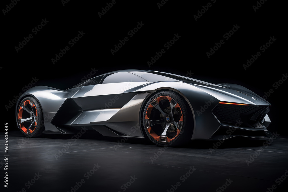 Futuristic concept car on black background, expensive exclusive sports auto, AI Generated