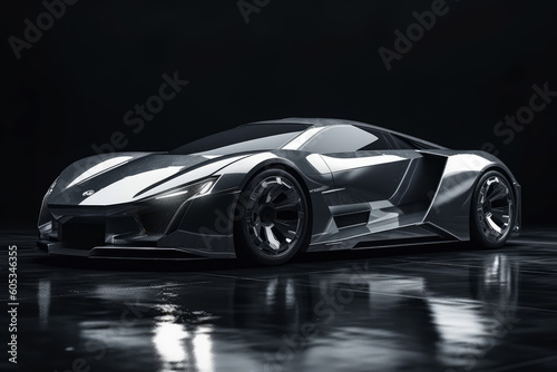 Futuristic concept car on black background  expensive exclusive sports auto  AI Generated