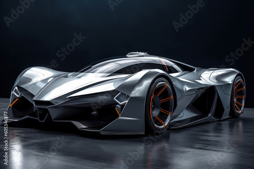 Futuristic concept car on black background, expensive exclusive sports auto, AI Generated © staras